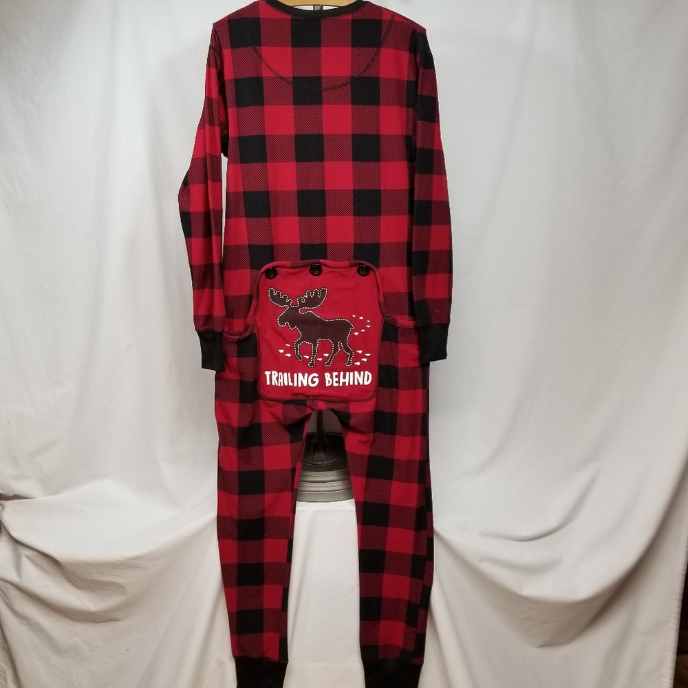 Cabin Fever Red Black Check Women's One Piece Footless Union Suit Back Flap XS